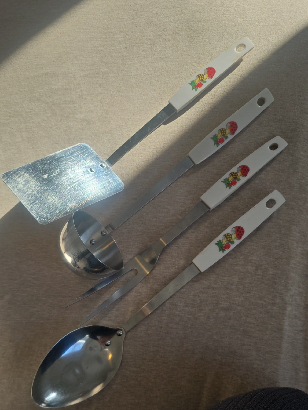 Vintage 1970's Merry Mushroom Stainless Steel Utensil Set Of 4